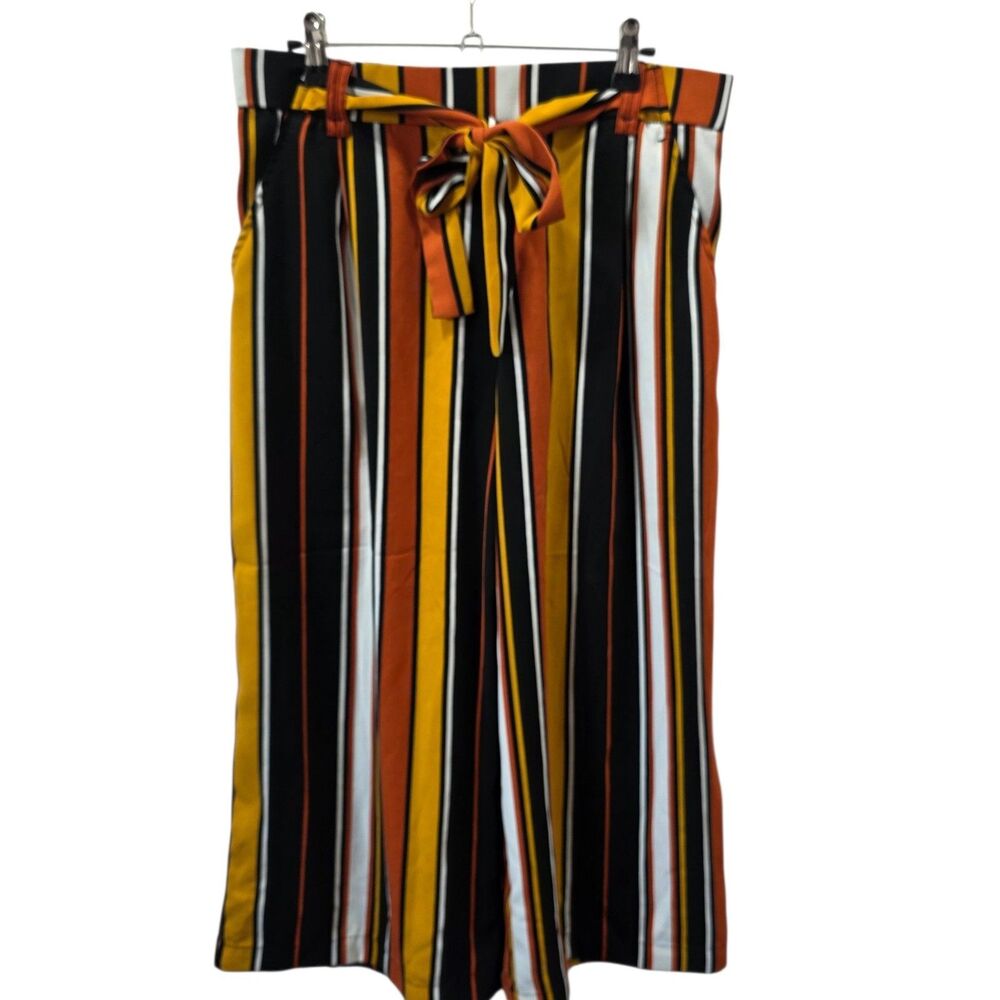Zara Trafaluc Striped Wide Leg Crop Pants XL‎ Tie Waist Palazzo Culottes